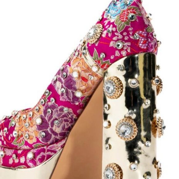 AZALEA WANG " EMBELISHED GEM JEWEL " SATIN PUMP IN PINK (BRAND NEW!) - Picture 2 of 7
